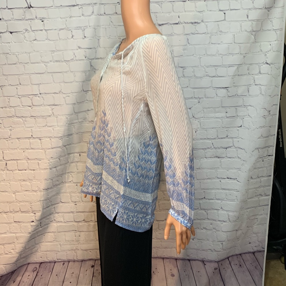 Lucky brand Sheer blue forest trees boho sheer blouse top size xs - Picture 3 of 9